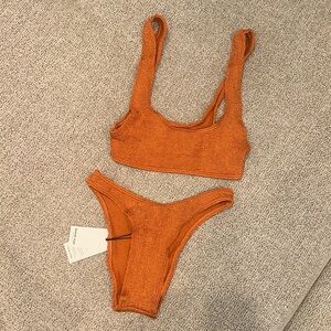 Bond-eye Australia bound crinkle orange swimsuit set OS